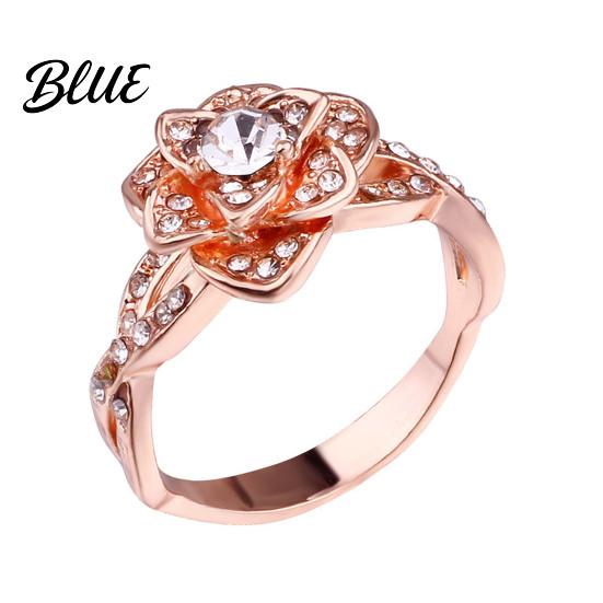 Exquisite Flower Ring Women Rose Cubic Zirconia Hypoallergenic Alloy Sparkling