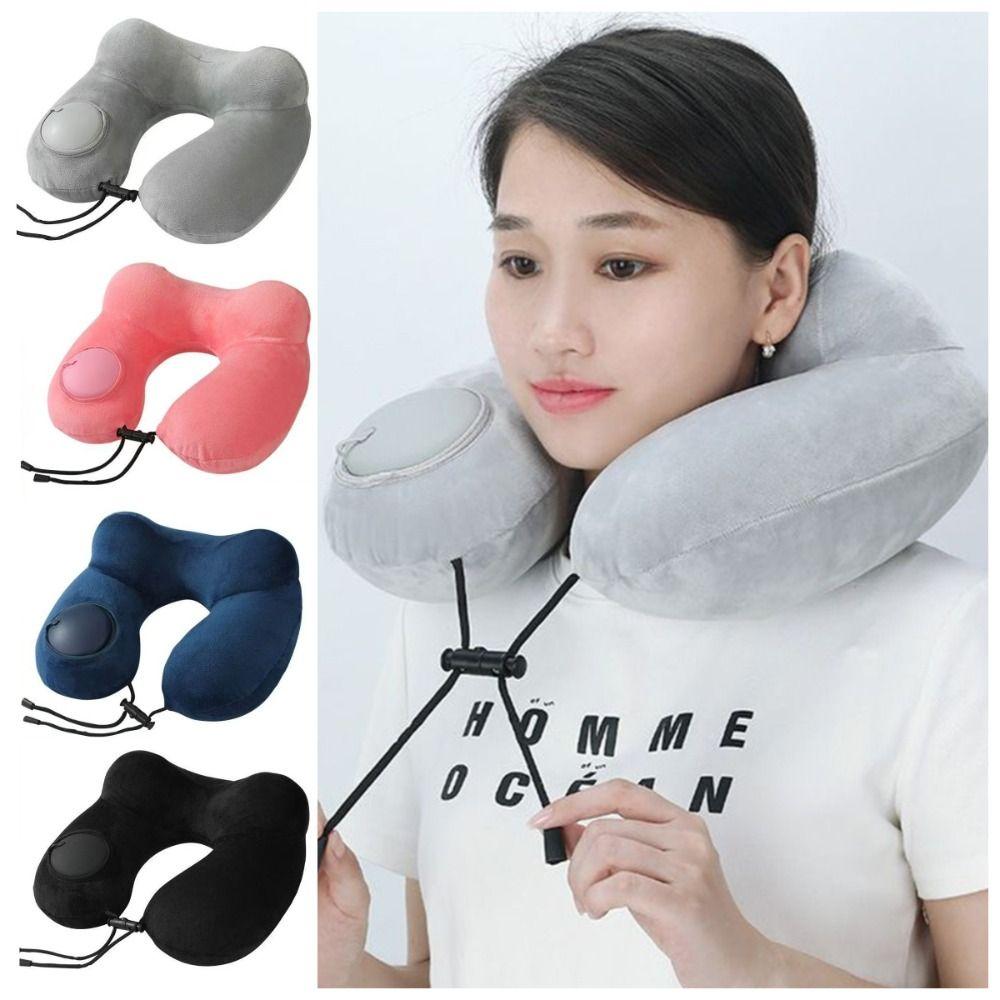 Weich Drücken zum Aufblasen Kissen U-förmige Nackenstütze Aufblasbares Reisekissen Outdoor-Reisen