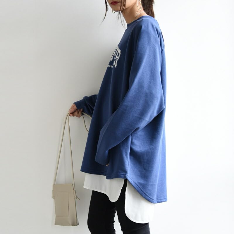 [And It] 2 Types Ideal System Layered Inner Ladies Cut and Sew Switching Shirt Pullover Blouse Plain Color M Black/normal