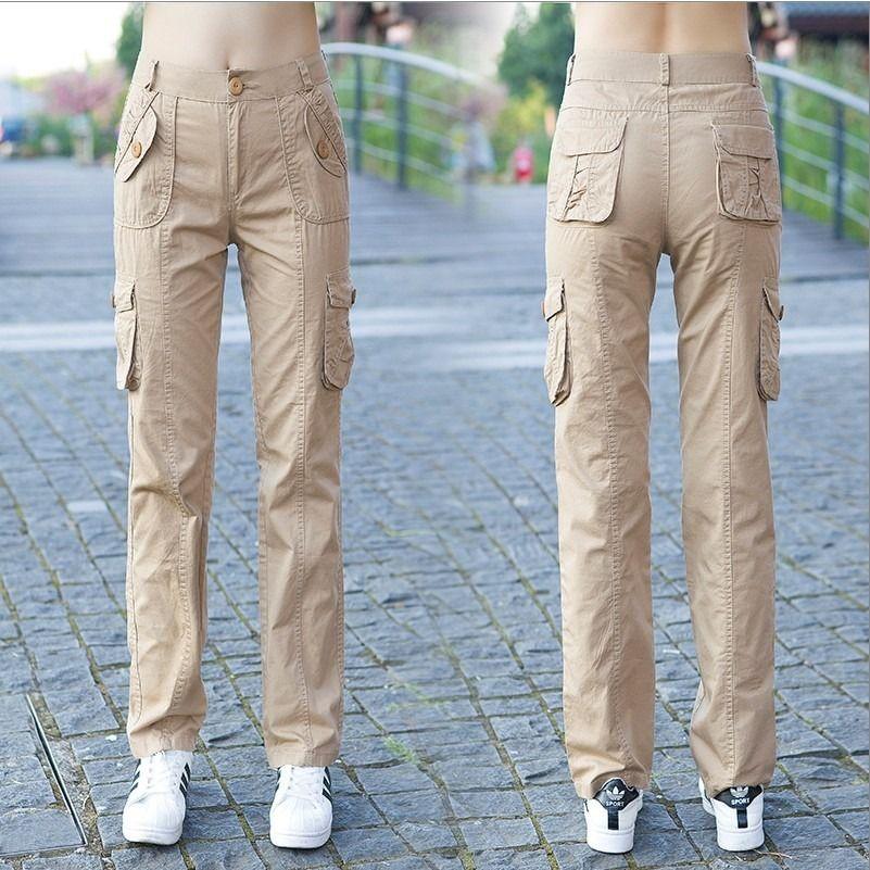 Vysoce kvalitní nové dámské overaly Bavlněné rovné kalhoty Casual Military