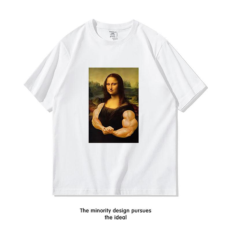 Summer Parody Mona Lisa Fitness Muscle Pure Cotton Printed New Tshirt Loose and Funny Unisexs and Womens Casual Tshirt