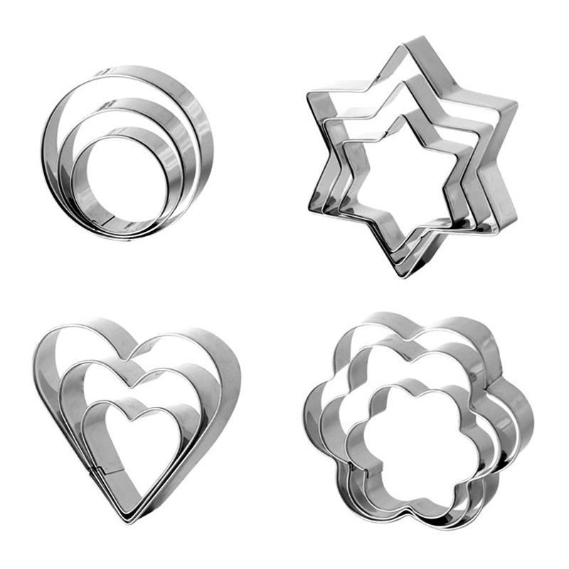 

Набор из 12 геометрических формочек для печенья в форме круга и сердца - инструменты для выпечки из нержавеющей стали Stainless Steel Original Color