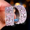 Luxus Damen Rot Grün Regenbogen Zirkon Kristall Stein Steckerohrringe Großer Anhänger Silberfarbe Hochzeit Europäischer Schmuck Für Frauen