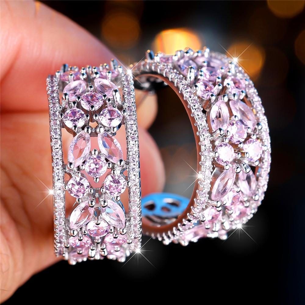 Luxus Damen Rot Grün Regenbogen Zirkon Kristall Stein Steckerohrringe Großer Anhänger Silberfarbe Hochzeit Europäischer Schmuck Für Frauen
