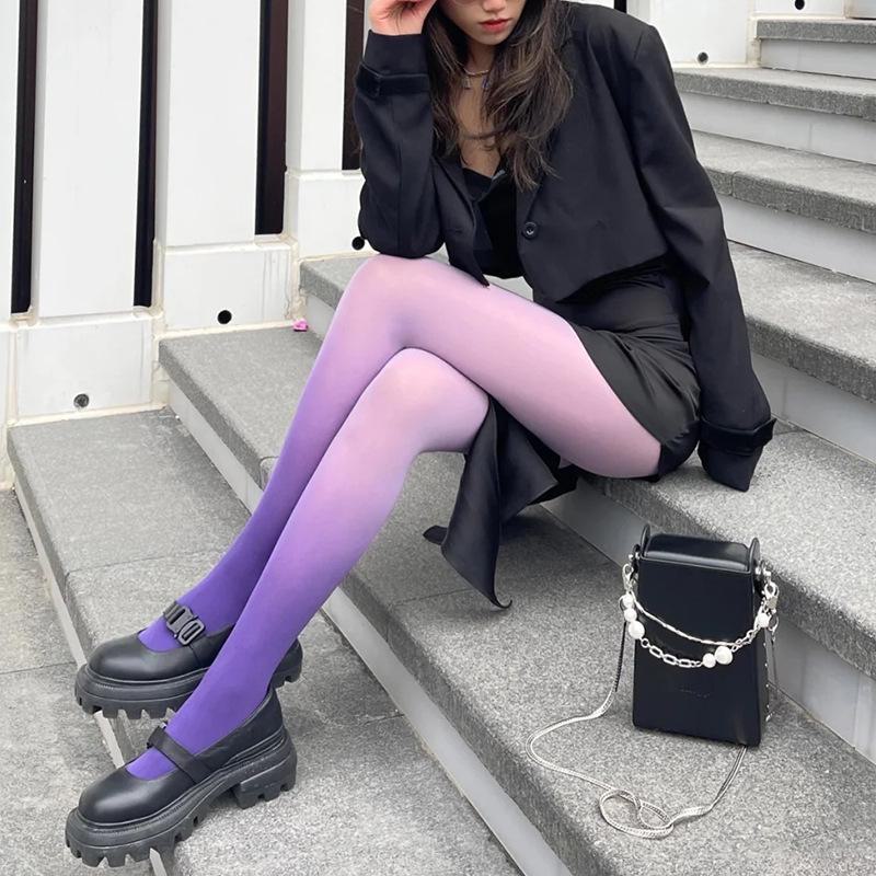 Farbverlauf 120D Samtstrumpfhose - Herbstlich dünn, Schwarze Seide, Laufmaschensicher