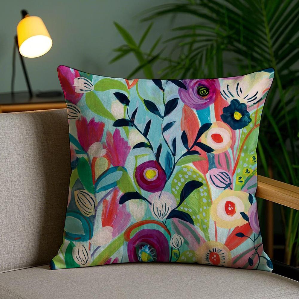 Cat Flower Cushion Cover Soft Short Plush Double-Sided Printing Home Decor Machine Washable Pillow Case Gift