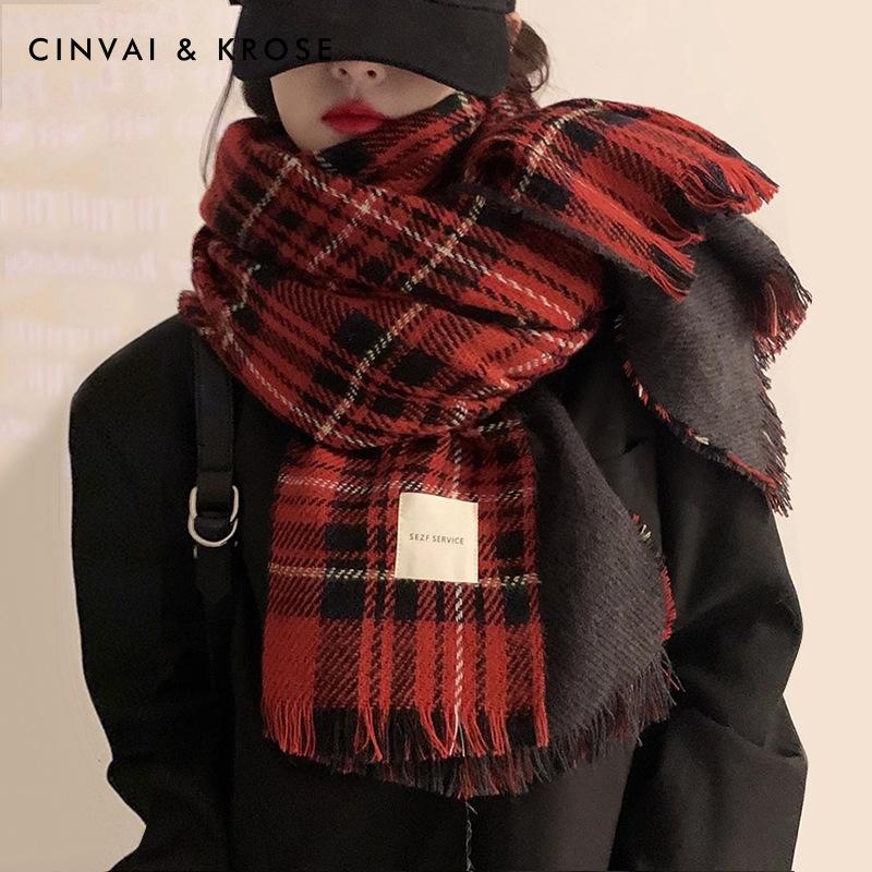 [New Year's Gift] Official website small c & k flagship store scarf women's winter red plaid scarf thickened shawl
