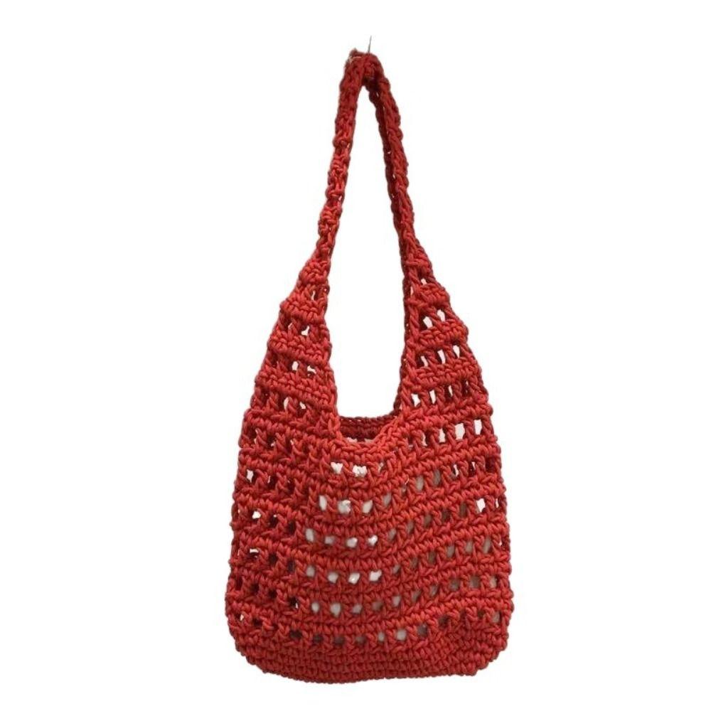 Braided Crochet Tote Bag Solid Color Beach Bag Fashion Hollow Out Knitted Weave Bag  Daily