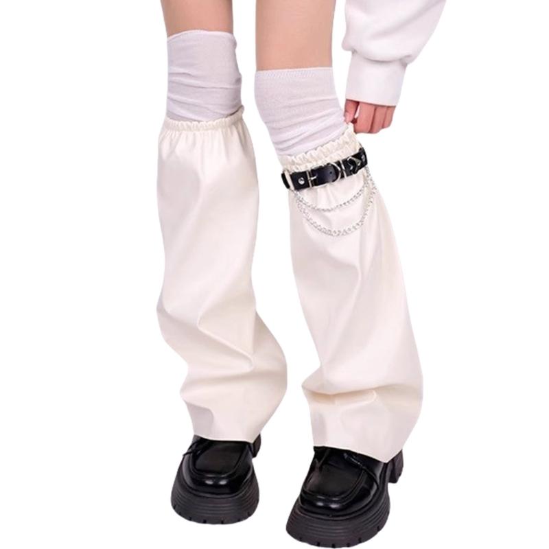 Punk Styles Japanese Harajuku Faux Leather Flared Leg Warmers and Thigh High Long Socks Garter Set for Women Streetwear