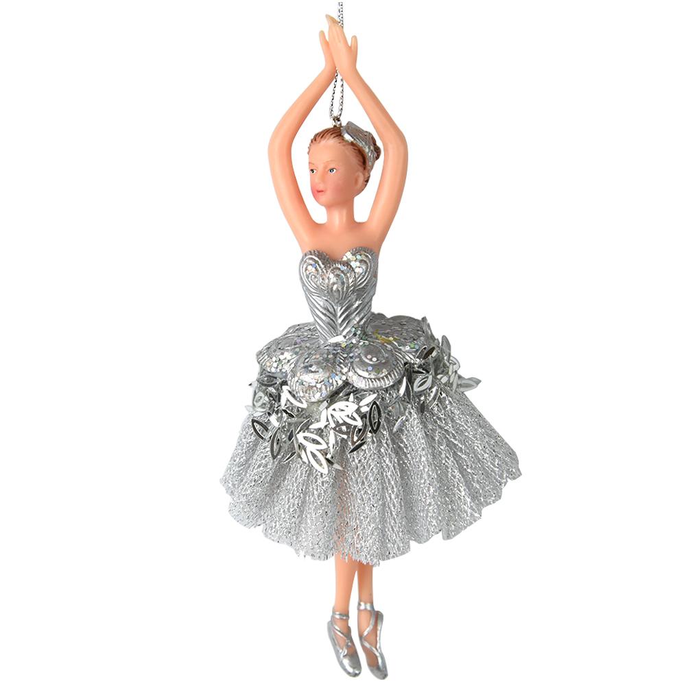 Christmas Ornaments Stree Decoration Girl Bithday Gift Xmas Plastic Hanging Decoration Dancing Silver Tutu Ballerina Christmas Gifts