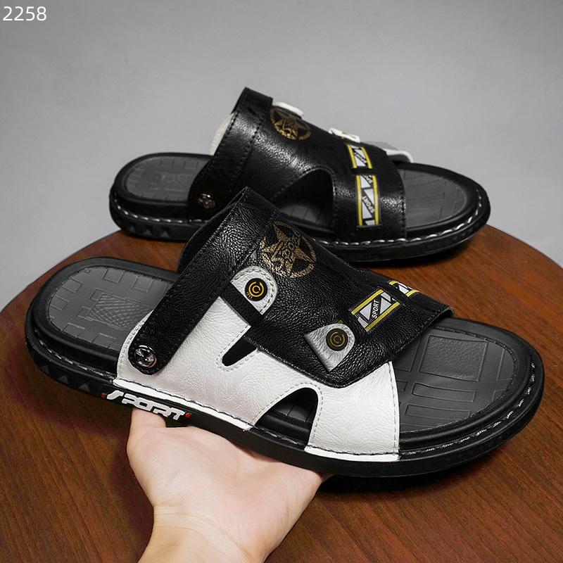 Slippers for men, genuine leather for summer leisure beach sandals, Korean version for men, personalized external wear sandals,