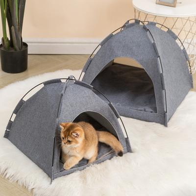 Tienda de Campaña para Gatos Cama Espaciosa Ventilada Tienda para Gatos Cueva Escondite Cama para Gatos Semicerrada con Alfombrilla Extraíble Lavable para Verano Todas las Estaciones