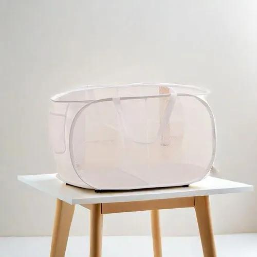 Durable Collapsible Laundry Basket, Mesh Pop Up Laundry Hamper With Side Pocket, Foldable Clothes Storage Hamper With Reinforced