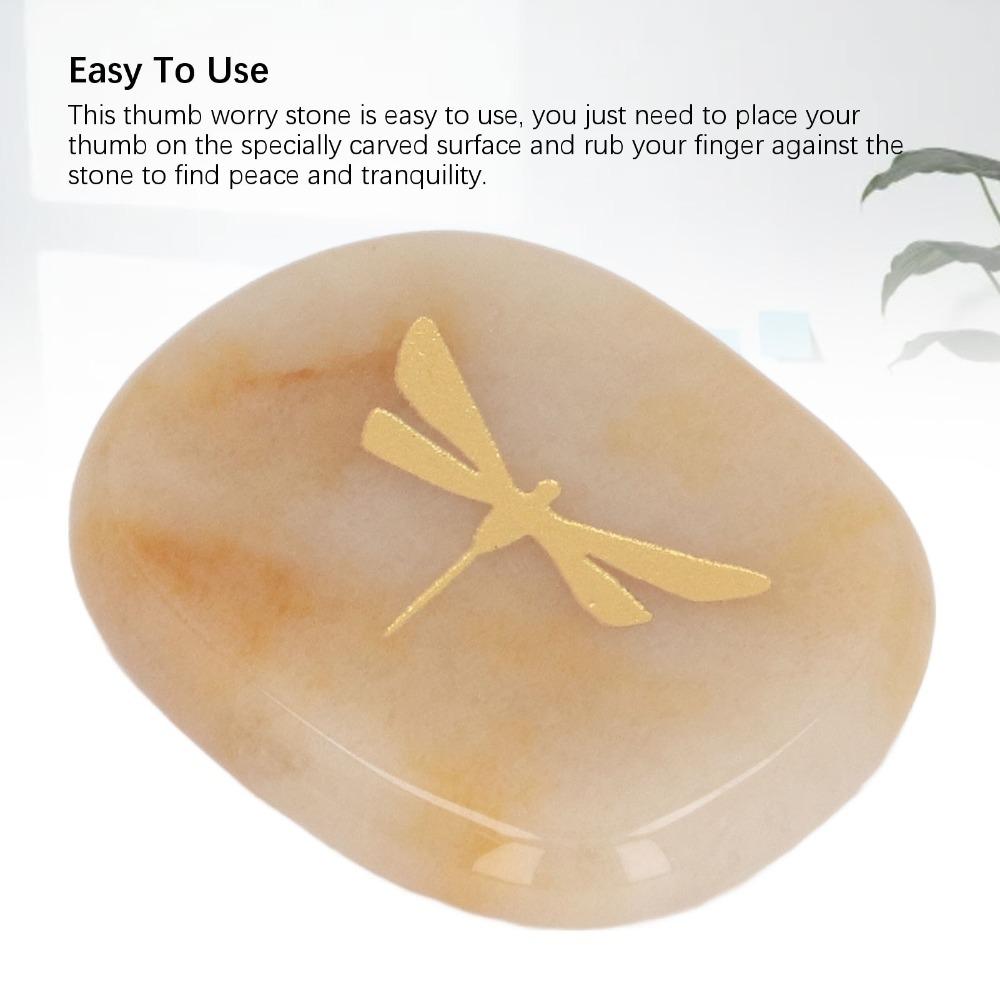Gold Dragonfly Carving Thumb Worry Stone Lightweight Massage Stone Palm Stone Stress Relief