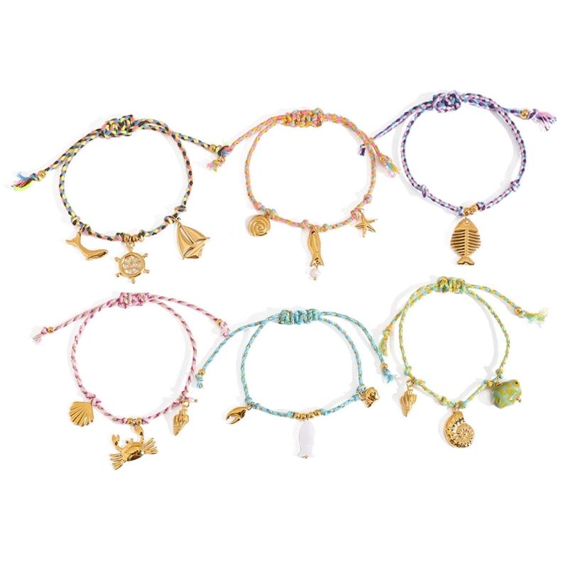 Handgemachtes Seilarmband mit Wellenmuster im maritimen Stil, verziert mit einer Seesternperle und verstellbarem Knotenverschluss, für Modebewusste