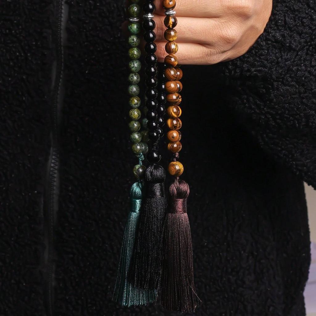 Cosmic Sailing Natural Crystal Bracelet with African Pine Prayer Beads - 33 Beads Double-Loop Design