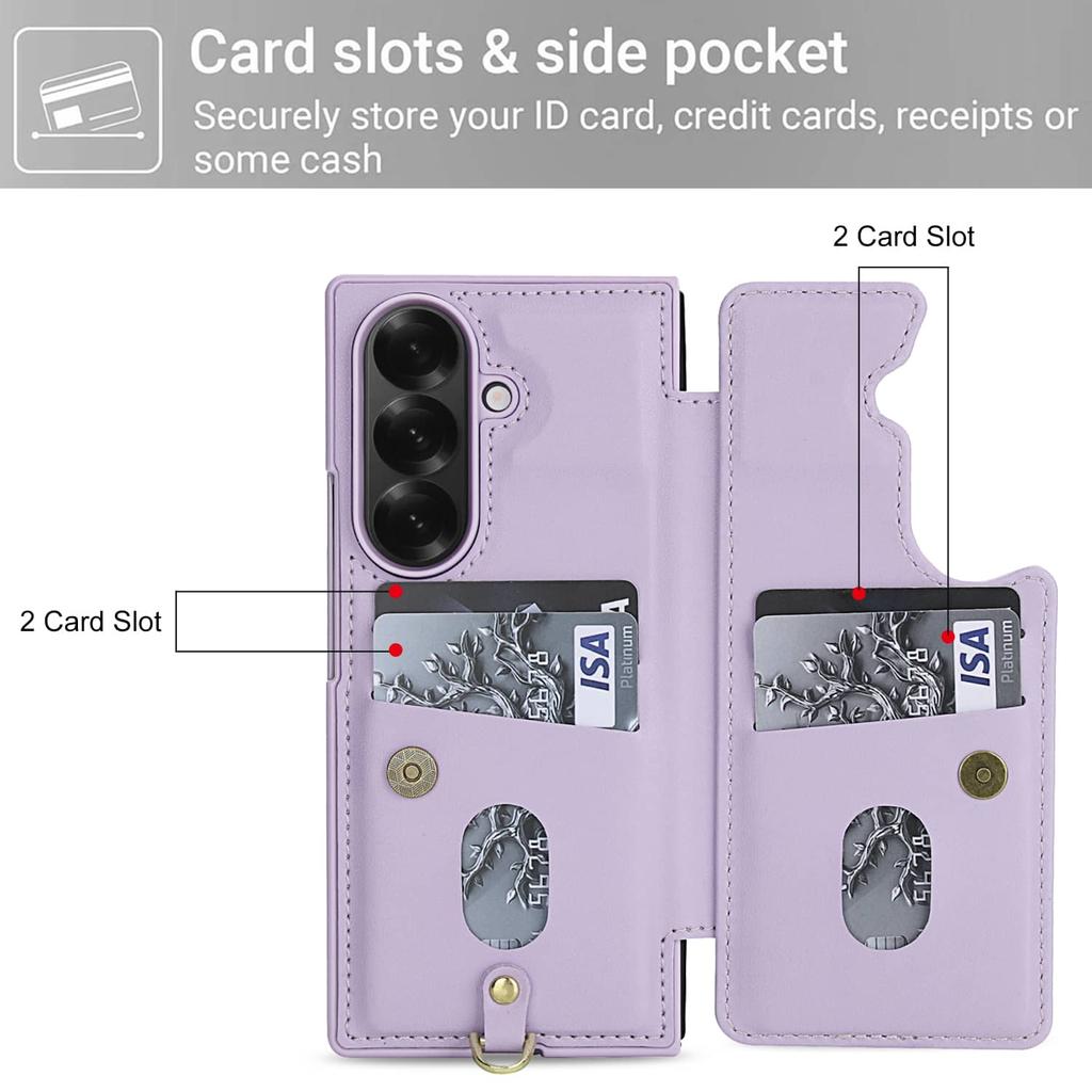 For Samsung Galaxy Z Fold 7 6 5 4 Case, Wallet with Card Holder,Cute Flower Design Crossbody Purse,Magnetic Kickstand Shockproof