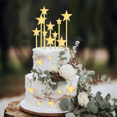 24 Pièces Toppers de Gâteau Étoile Dorée en Acrylique pour Décoration de Gâteau DIY de Fête d'Anniversaire d'Enfants, Kit d'Outils de Décoration de Gâteau de Mariage et de Noël
