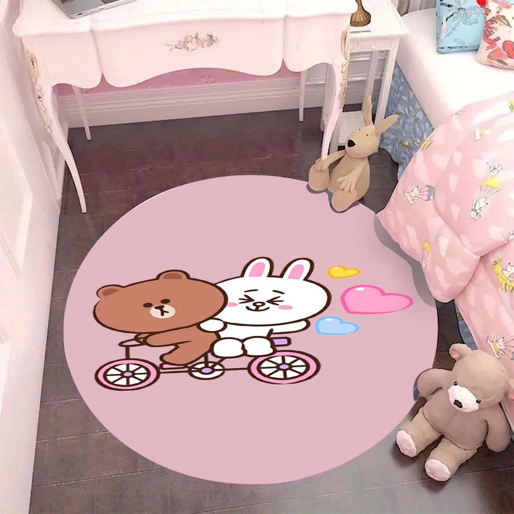 Popular Line Friends Pattern Circular Rug Kids Bedroom Flannel Carpet Playroom Anti-Skid Floor Mat Decor