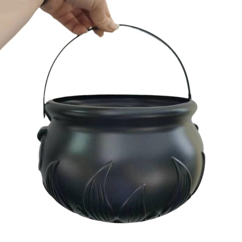 6 Piece Plastic Witch Cauldron Bucket Black Candy Container Treats Bowl for Halloween Party Supplies DIY Craft Decors