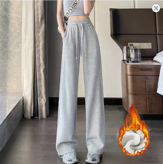 

Winter Female Chic High Waist Straight Leg Thermal Pants Women Plush Casual Baggy Trousers Girls Snow Warm Fleece Pants S