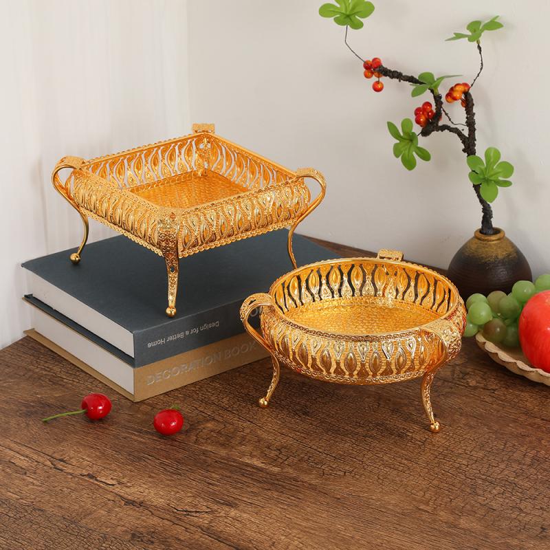 European Vintage Fruit Plate High-End Round El Glass Plate Multi-Layer Fruit Basket  Creative Cake Plate Ornaments