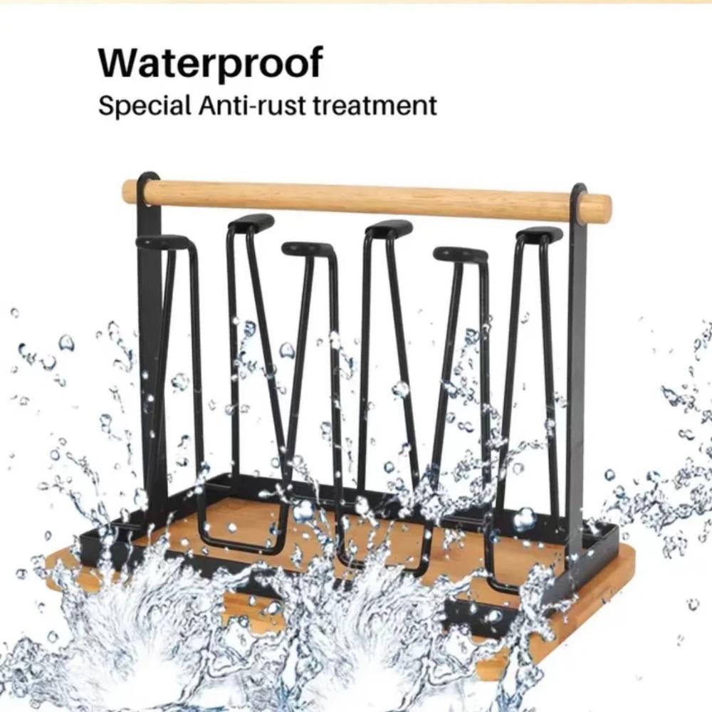 Cup Holder Iron Water Draining Rack Portable Glasses Organizer Kitchen Cup Shelf With Tray Drying Rack Kitchen Storage