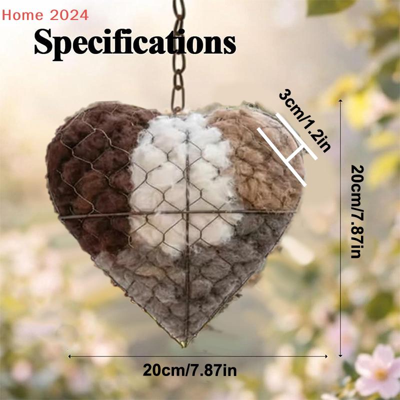 Handmade Fiber Bird Nesting Heart, Refillable Birds Haven 1 Heart Shape Hummingbird Nesting And 80g Of Nest Materials