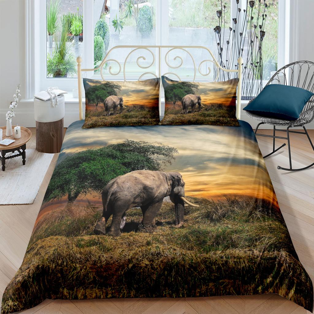 Elephant Duvet Cover King Queen Size Creative Animal Pattern Bedding Set For Kids Teens Adult Lovely Wildlife 2/3pcs Quilt Cover