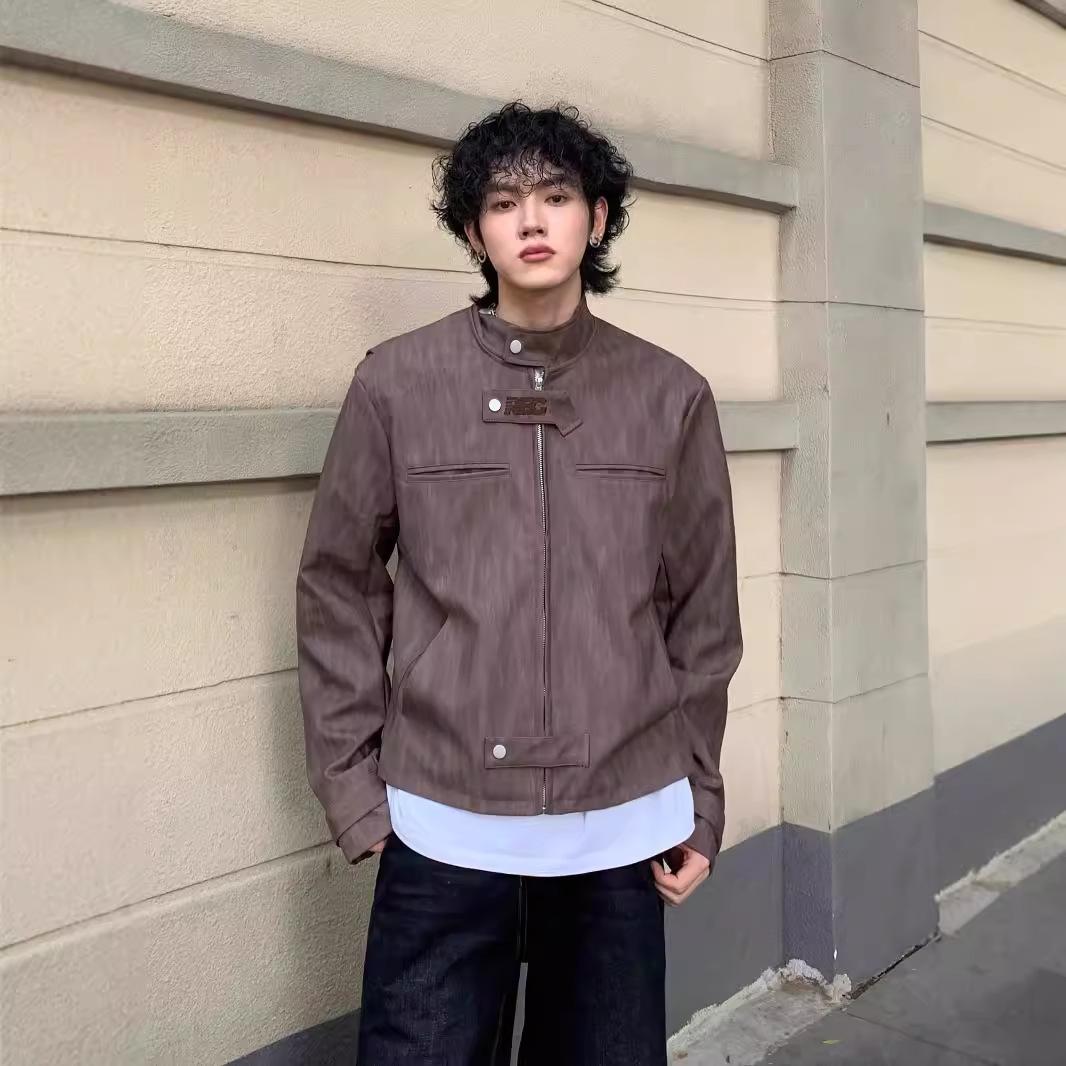 

Осенне-зимняя куртка на молнии со стойкой воротником, мужская и женская, свободного кроя и универсальная XXXL темно-коричневого