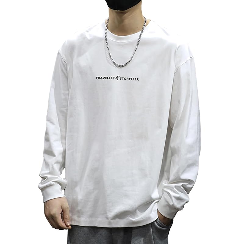 

[EASTEMPO] t-shirt men s spring long sleeve Fashionable cotton Plain color casual Relaxing large size (JP, alphabet, 2XL, white)