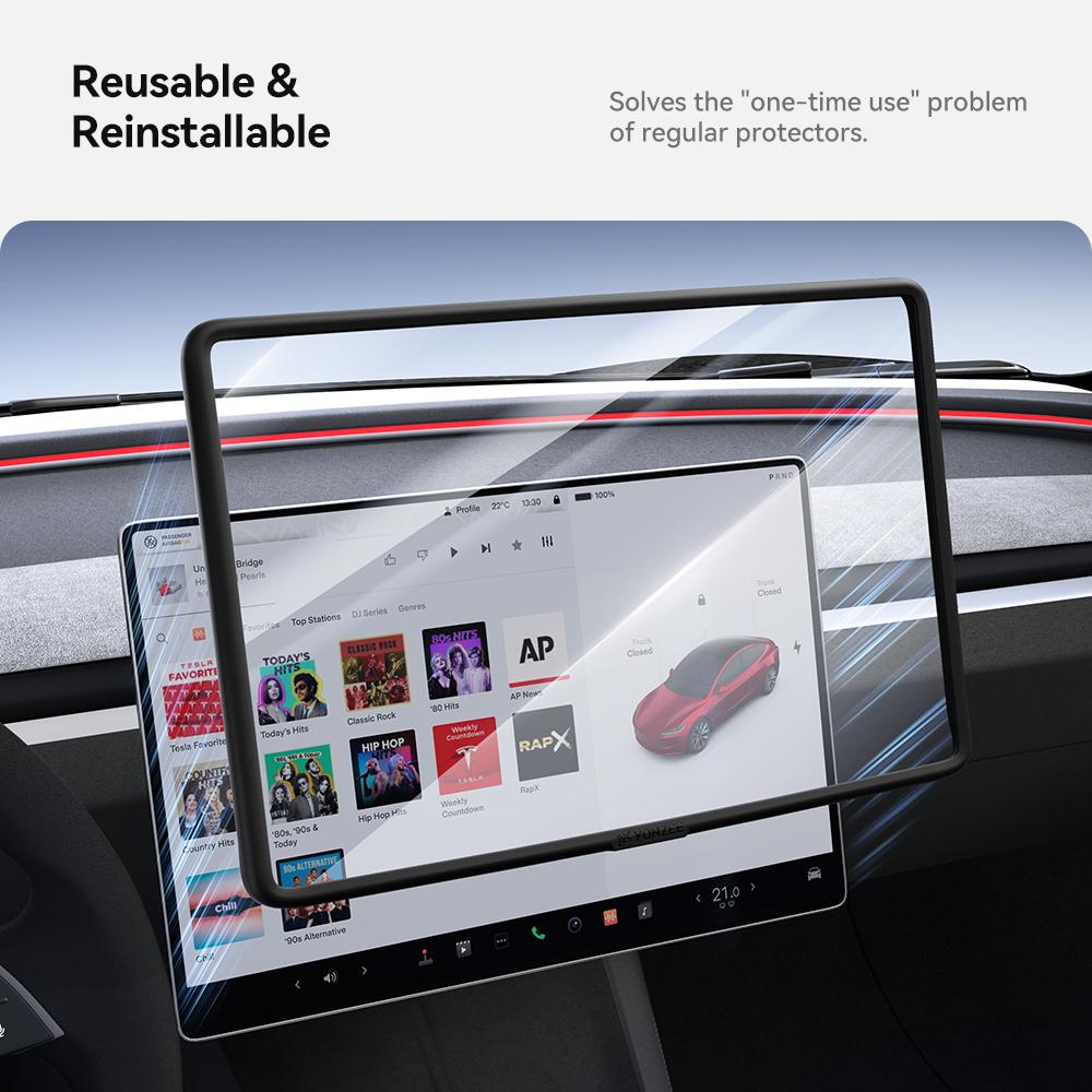 YZ Center Control screen Tempered Glass Film Protector Matte HD with Border Protection case For Tesla Model 3 Y Highland Juniper