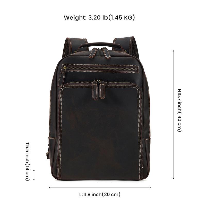 Outdoor Travel Backpack, Men's Backpack Genuine Leather Men's Bag Business Casual Crazy Horse Leather Backpack