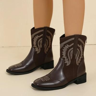2024 Neue Modische Einfarbige Heißverkaufende Damenstiefel mit Spitzer Zehenpartie und Reißverschluss hinten, Frühling und Herbst Kurzer Schaft Westernstiefel