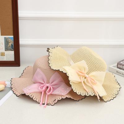 Sunshade Hat Summer Bow Pearl Grass Hat Simple Sun Protection Lace Sun Hat