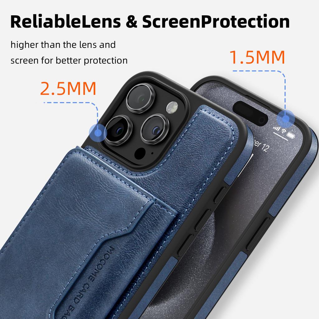 For iPhone 15 Pro Max Magnetic Case Leather Back Phone Cover with Detachable Card Bag