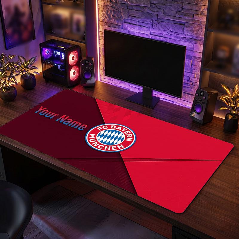Bayern Munich Custom Large Mouse Pad, Personalized Name Text Print, Football Logo Non‑Slip Desk Mat Gaming Gift