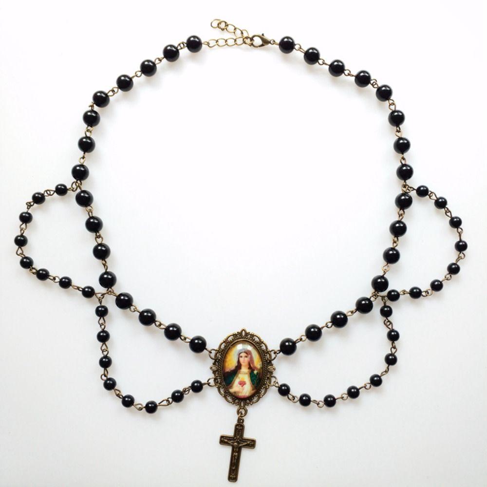 Pearl Tassel Virgin Chokers Necklace Acrylic Religious Jewelry New Cross Necklace  For Women