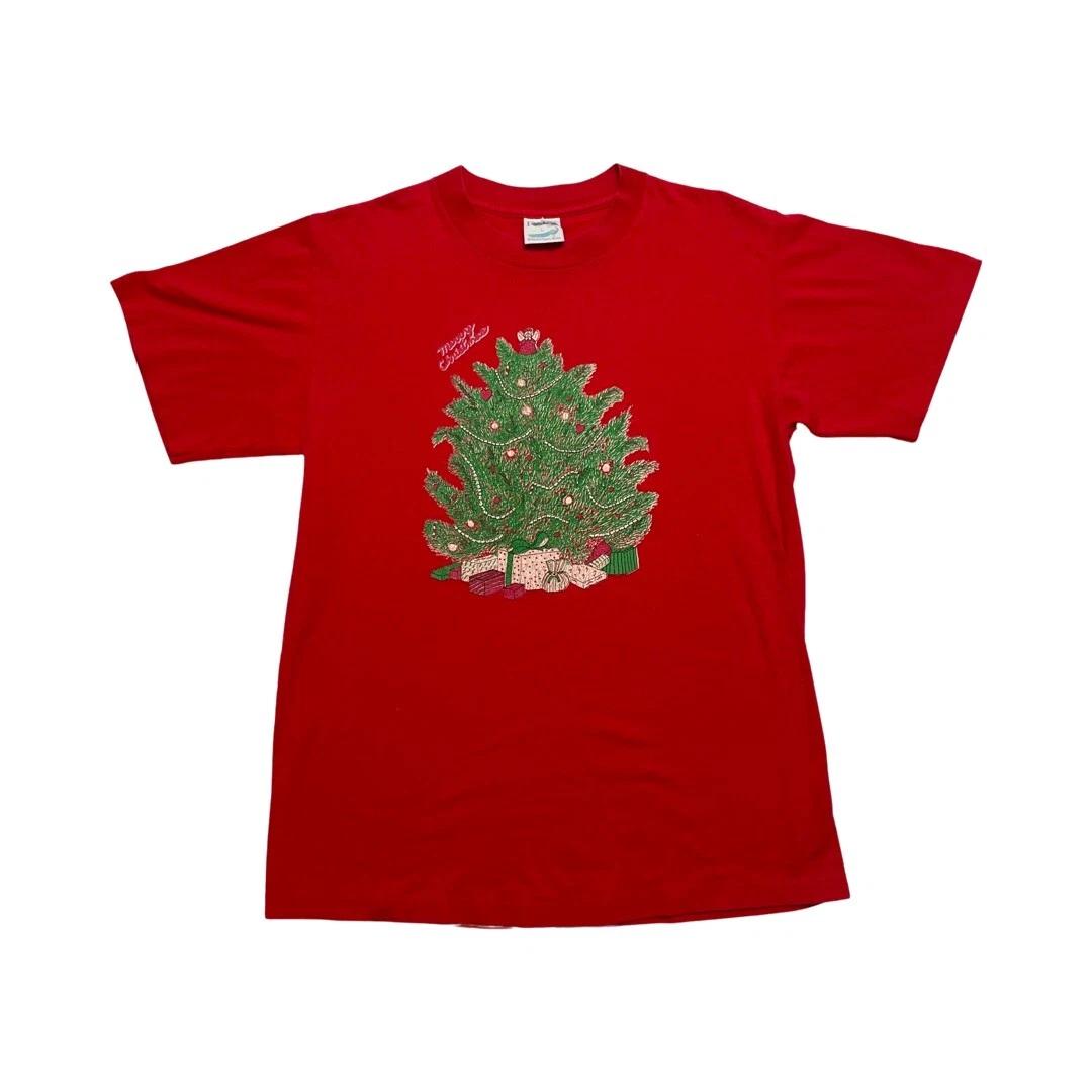 

VTG 90s Christmas Tree Graphic T-Shirt Single Stitch Sz L 2XL