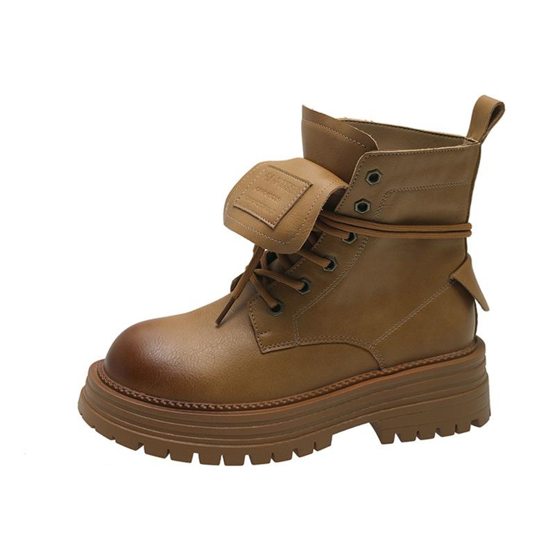 Thick-soled Martin Boots Short Leather Boots Women's 2024 New Polished Retro Small Height-increasing Short Autumn and Winter Rhubarb Boots