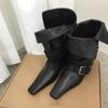 Flip Collar Two Wearing Small Square Toe Short Boots for Women, 2025 Thick Heel Chelsea Skinny Boots
