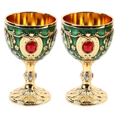 Vintage Wine Glass Zinc Alloy Elegant Decorative Retro Stemmed Glasses for Home Bar Party 2pcs Gold