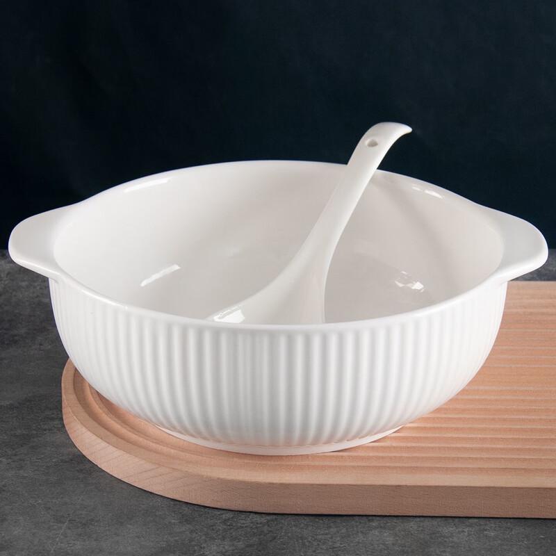 Zhicheng Jiamei White Vertical Stripe Ceramic Soup Bowl