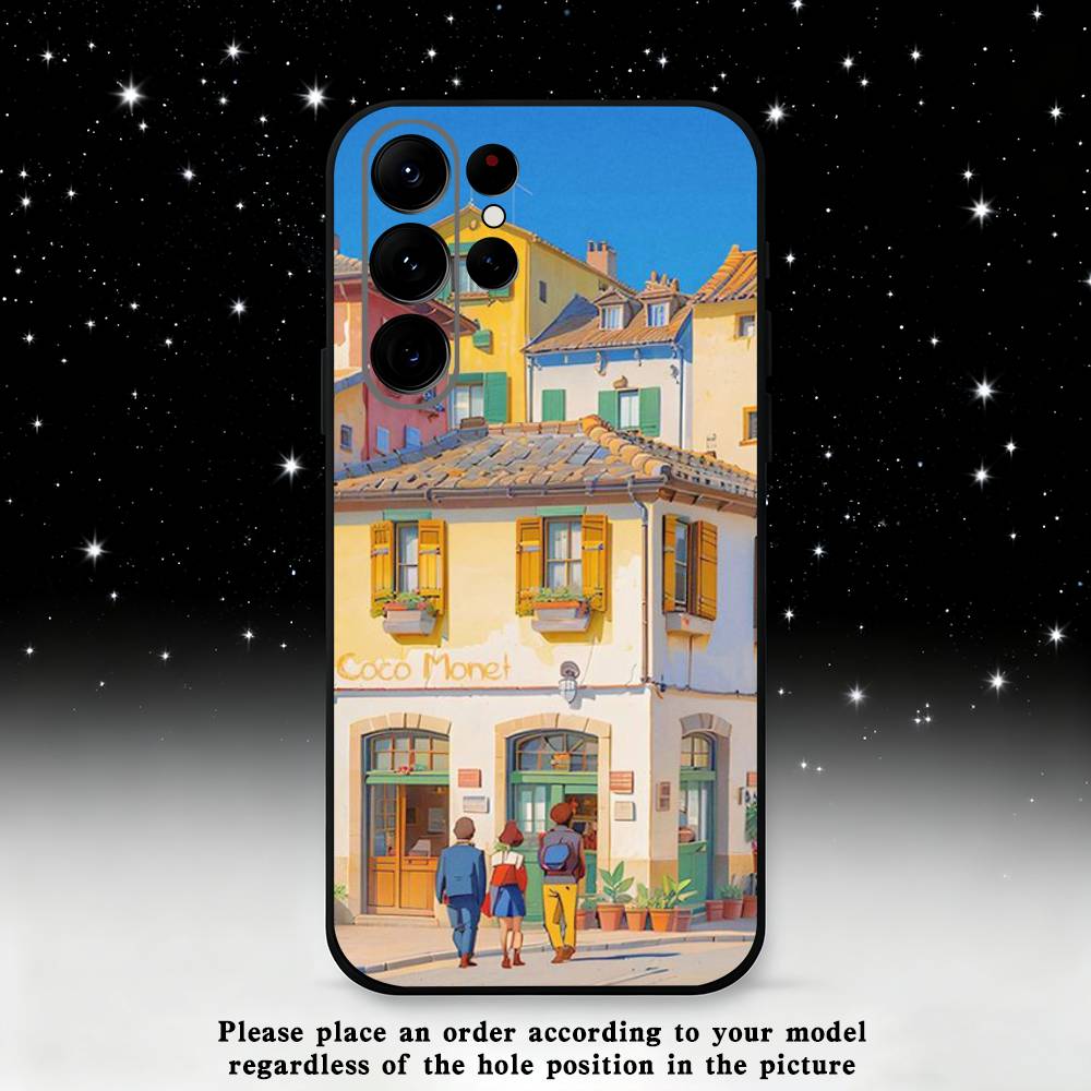 Stylized Houses Painting Phone Case For Samsung S25,S24,S23,S22,S21,S20,S10,Ultra,Plus,Lite,FE,Soft Silicone Black Cover
