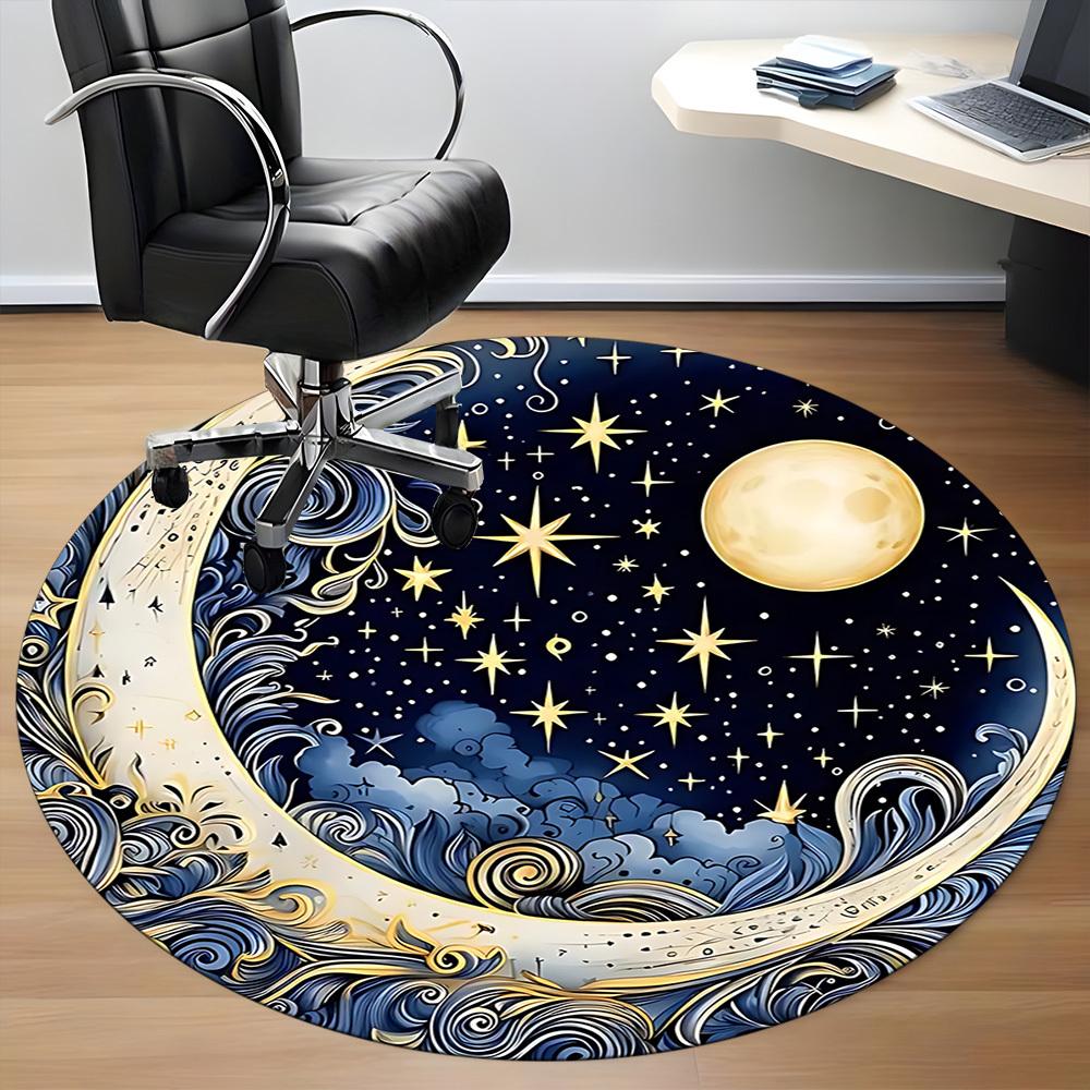 1pc Moon Stars Office Round Area Rug, Under Office Chairs Bedroom Living Room Home Decor, Room Deco