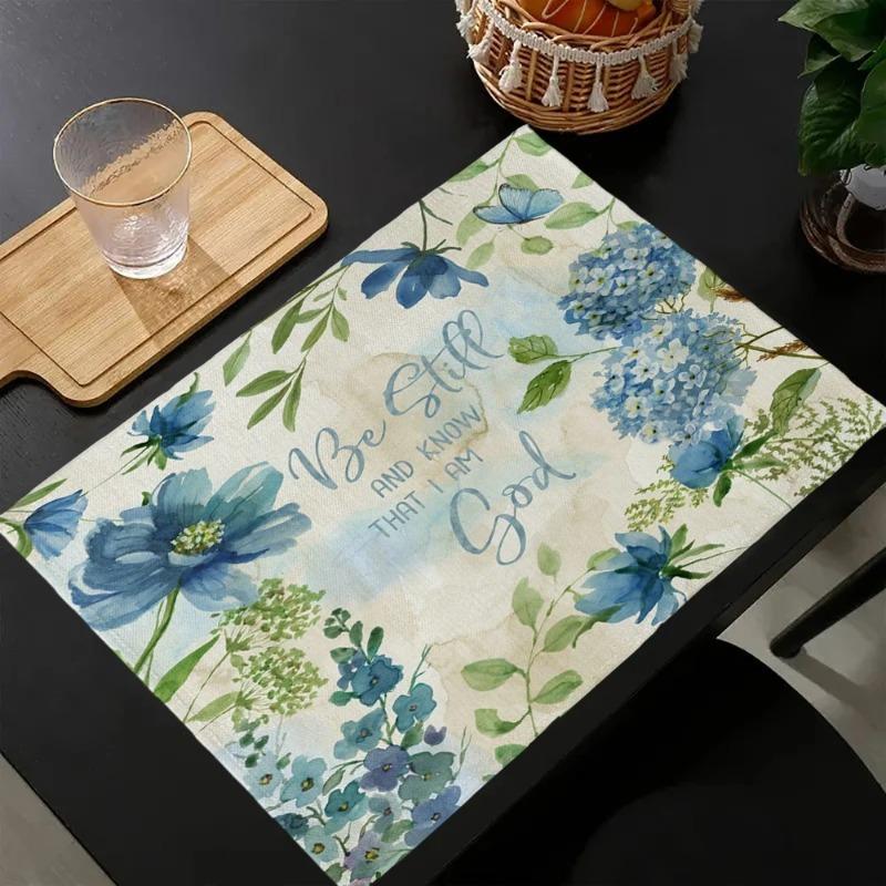 

4/6/8pcs Garden Blooms Placemats Delicate Daisy Rose Printed Design Elegant Table Mats for Dining Kitchen Tea Party Decor 4PC-32X42cm