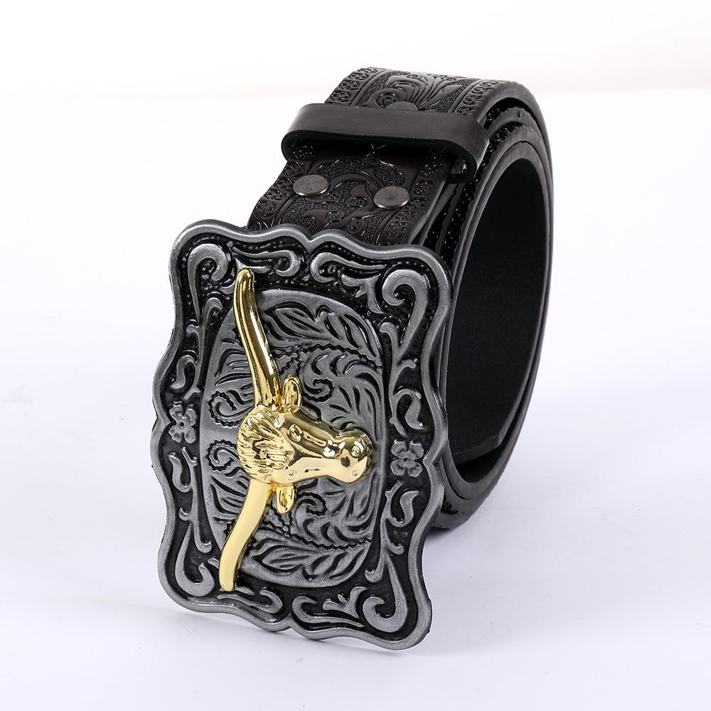 Embossed 3D Hook & Buckle Western Cowboy Style Leather Belt