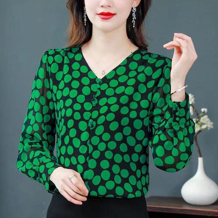

Рубашка из шифона с длинными рукавами и V-образным вырезом для женщин, летняя рубашка свободного кроя, модная и универсальная маленькая рубашка 3XL