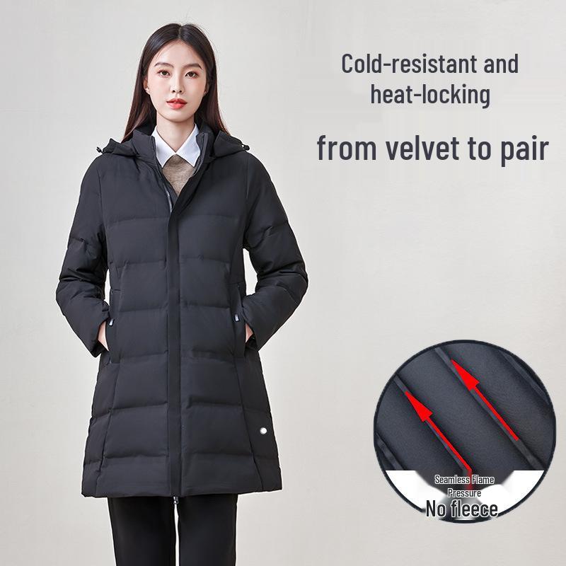 Wow Oh Custom Logo Mid-Length Down Jacket - White Duck Down, Warm Business Style
