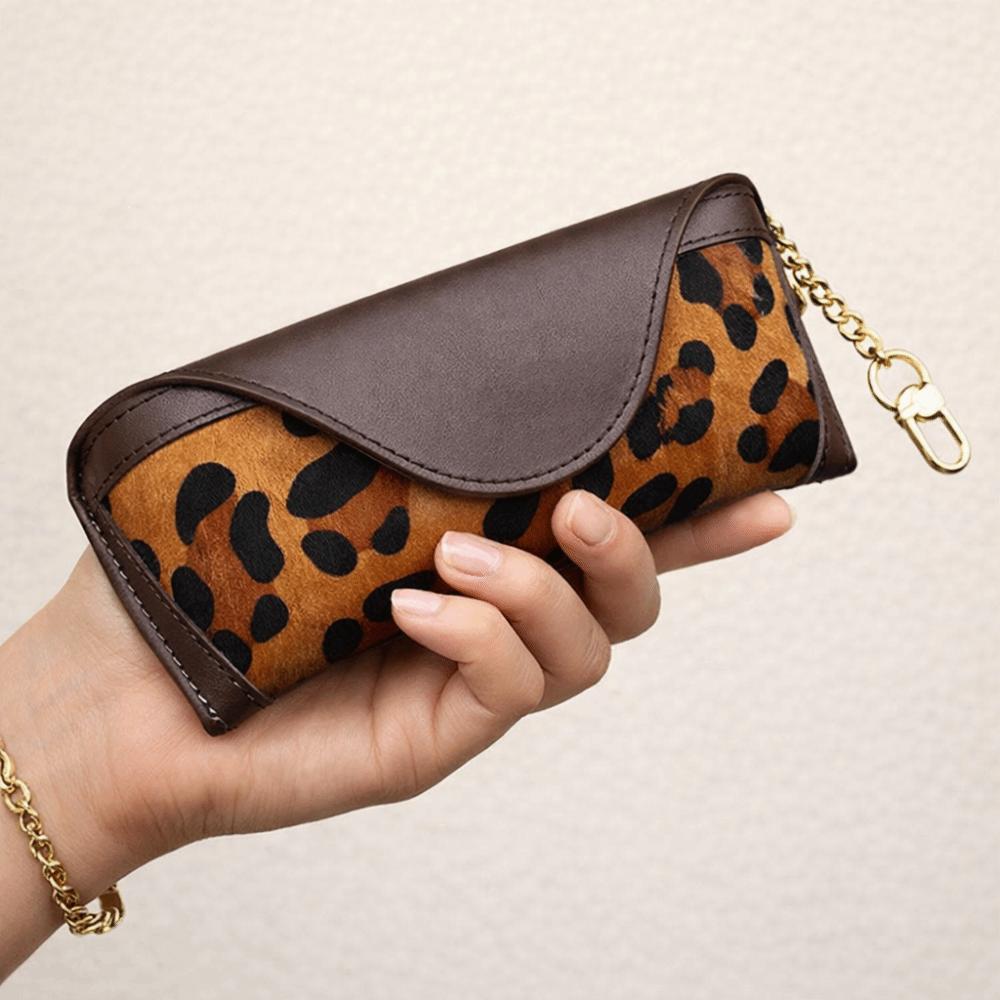 Plüsch PU-Leder Brillenetui Leopardenmuster Sonnenbrillen-Etui Brillenaufbewahrungstasche Outdoor